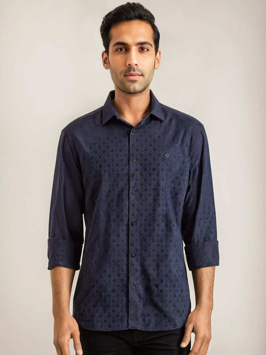 Indian Terrain Men All Over Print Dark Blue Shirt